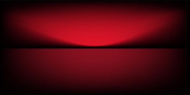 Latar belakang Red Studio. Ruang Studio Limbo Podium abstrak. Lantai dinding gradien merah gelap dan adegan lampu sorot. Showcase, tampilan promosi. Gambar mockup vektor