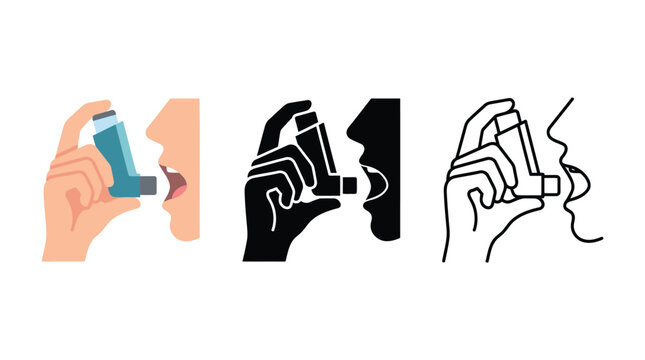 Person using asthma inhaler for respiratory relief, medical treatment for breathing difficulties.