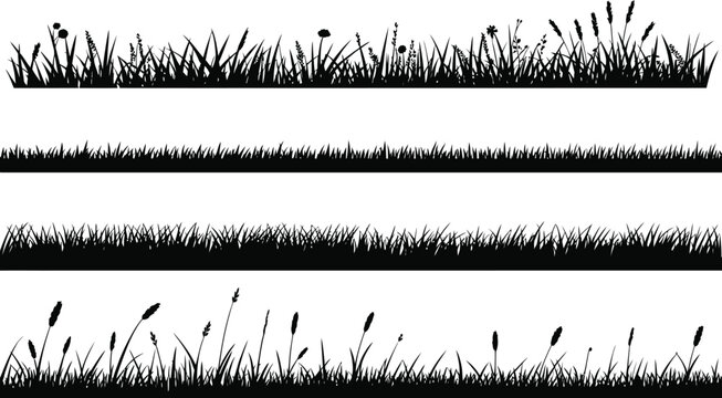 Black silhouette grass borders with flowers and seed heads
