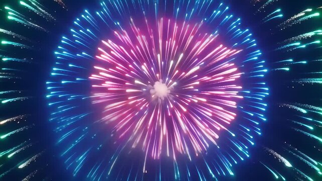 Colorful fireworks exploding in night sky with vibrant blue and pink hues