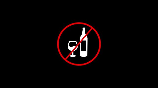 No wine glass sign. prohibition sign of drink wine.Motion graphic 4k animation video.
