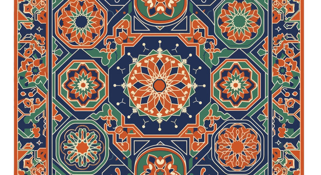 Intricate Geometric Pattern - Islamic Art Inspired Carpet Design