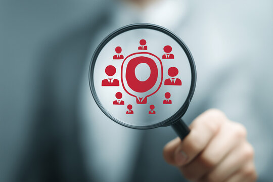 Market analysis and customer analysis. Target marketing strategy concept. Marketer magnifying audience icon
