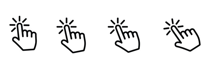 Obraz premium Hand cursor icon, click pointer symbols, digital navigation graphics, web interface concept, vector illustration
