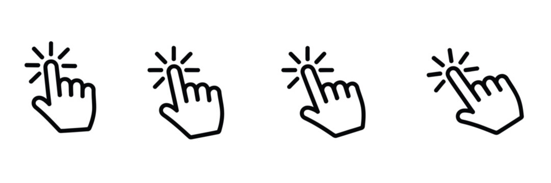 Hand cursor icon, click pointer symbols, digital navigation graphics, web interface concept, vector illustration