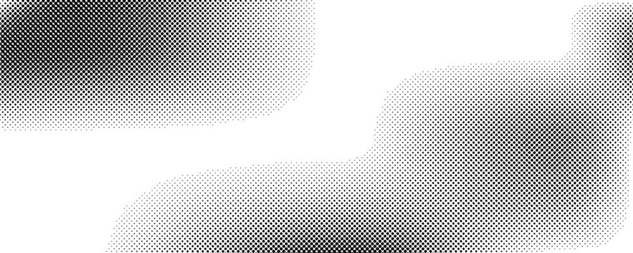 Grunge halftone gradient background. Faded grit noise texture. White and black sand wallpaper. Retro pixelated backdrop. Anime or manga style comic overlay. Vector graphic design textured template