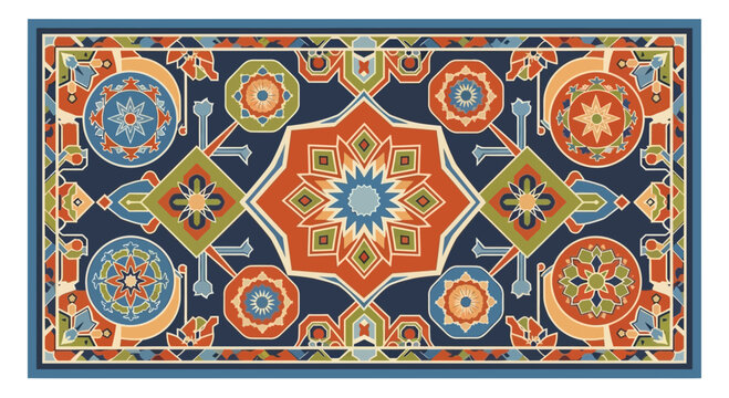 Ornate Oriental Rug Pattern: Geometric Medallion Design with Vibrant Colors