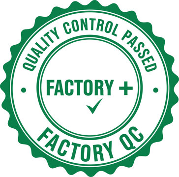 Quality control passed factory plus sign factory qc badge with checkmark symbol for product assurance and certification concept
