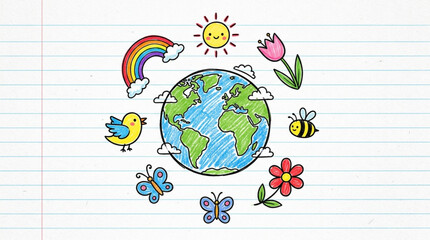 Naklejka premium World Environment Day A vibrant illustration of Earth surrounded by a colorful array of nature's wonders, celebrating our planet and its beauty