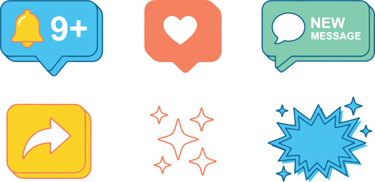 Notification and Message Icons for Social Media App Design	