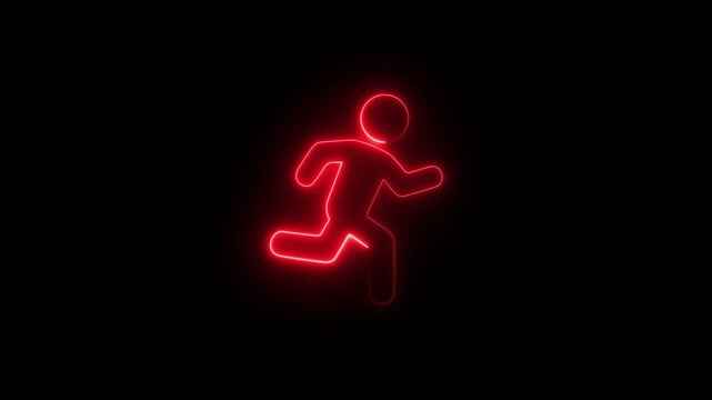 Neon running Icon animation. glowing run fast people icon video. Glowing running man symbol 4k animation video footage.