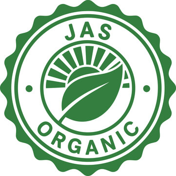 JAS organic certification seal green on transparent background for healthy food and natural products