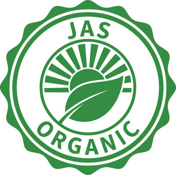 JAS organic certification seal green on transparent background for healthy food and natural products
