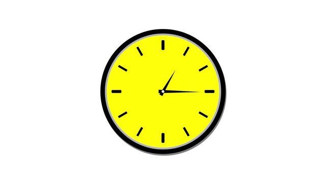 Twelve hours clock run, moving time arrows, 12 hours clock dial loop, twenty-four hours time lapse animation, Hours appear on a white background Motion graphic 4k animation video.