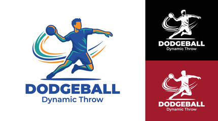 This image shows a dynamic dodgeball logo depicting a player in action, capturing the energy and excitement of the sport, suitable for a team or event branding. © cheng lu