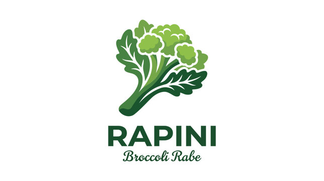 This logo showcases rapini, or broccoli rabe, with elegant lines and rich colors, making it perfect for branding in culinary or organic food markets.
