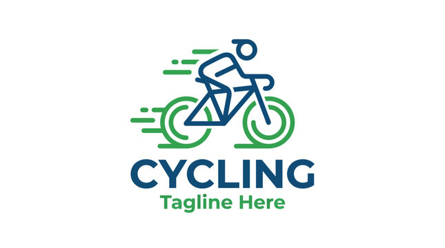 This cycling logo depicts a cyclist in motion, capturing the spirit of speed and adventure, making it ideal for bike shops and cycling events aiming to inspire.