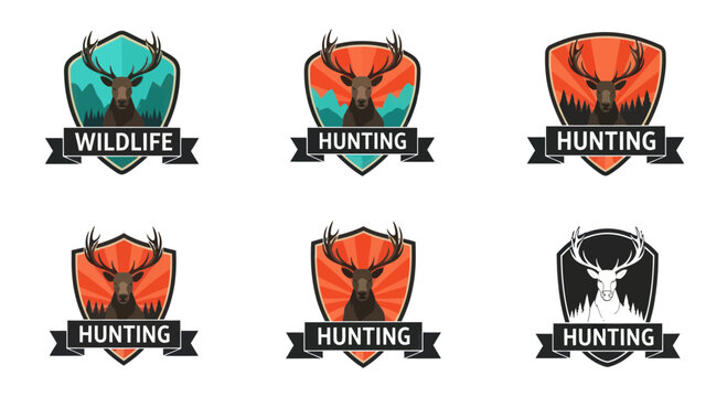 Deer Antler Hunting Logos Shields.