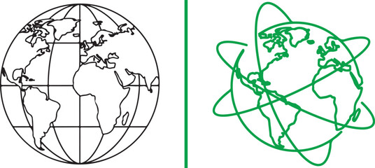 Vector globes with continents and latitude lines. Representing global connection, travel, and international concepts. © reza