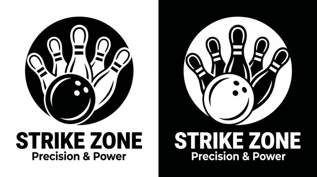 The logo for Strike Zone includes dynamic bowling imagery, featuring colorful bowling balls and pins, effectively capturing the excitement of bowling alleys and sports.