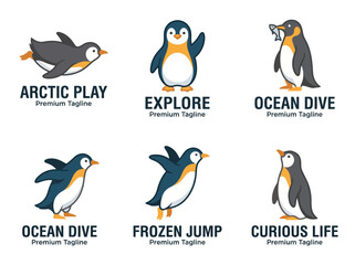 Obraz premium A delightful series of penguin logos that capture a sense of fun and exploration, perfect for businesses relating to adventure and aquatic activities.