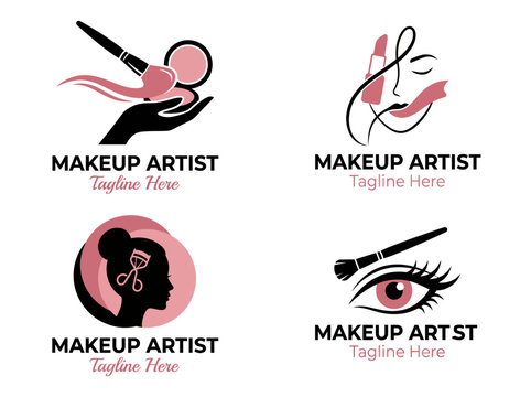 This array of makeup artist logos features brushes and cosmetic elements, ideal for beauticians and makeup professionals aiming for stylish personal branding.