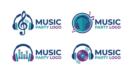 This logo showcases an engaging music party theme with headphones, musical notes, and vibrant colors representing joy and creativity at music events and celebrations. © hangsheng zhou