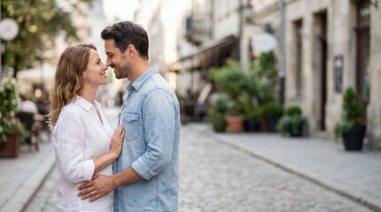 Fototapeta premium Holding Each Other Close on a Romantic City Lane