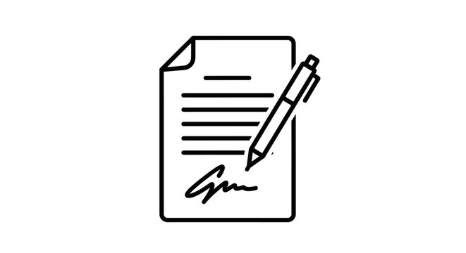 Document and pen icon on white background for agreements and contracts