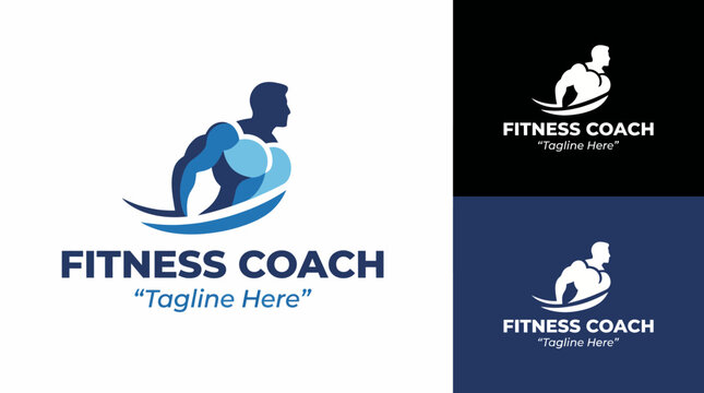 This logo portrays a muscular figure in movement, symbolizing strength and fitness, making it perfect for a fitness coaching brand or personal trainer service.