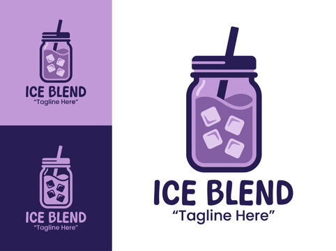 This vibrant logo design embodies a refreshing ice blend drink in a mason jar, perfect for summer branding or beverage-related businesses, promoting a cool, casual vibe.