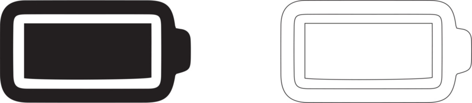 Black Solid and White Outline Battery Icon Set for UI UX Mobile App Design Vector