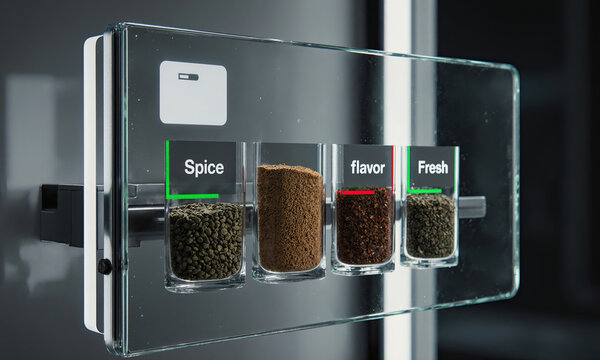 Spice drawer smart kitchen glass pullout with digital labels for freshness tracking and modern organization