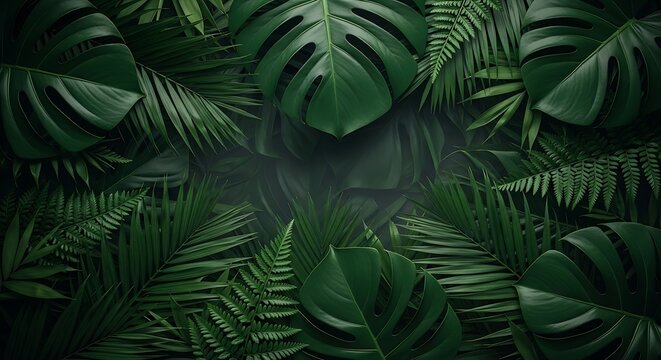 Dark green tropical leaf jungle foliage.