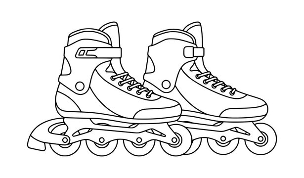 Rollerblades line art vector icon pair inline skates minimalist sports footwear illustration for fitness and recreation design