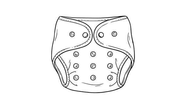 Hand drawn cloth diaper line art vector eco baby care illustration reusable fabric diaper sketch for parenting design