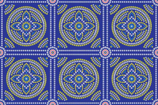 Handcrafted rajasthani bandhani style seamless Indigo dot mandala textile pattern vector illustration