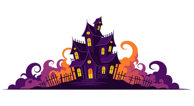 Spooky haunted house at night time.