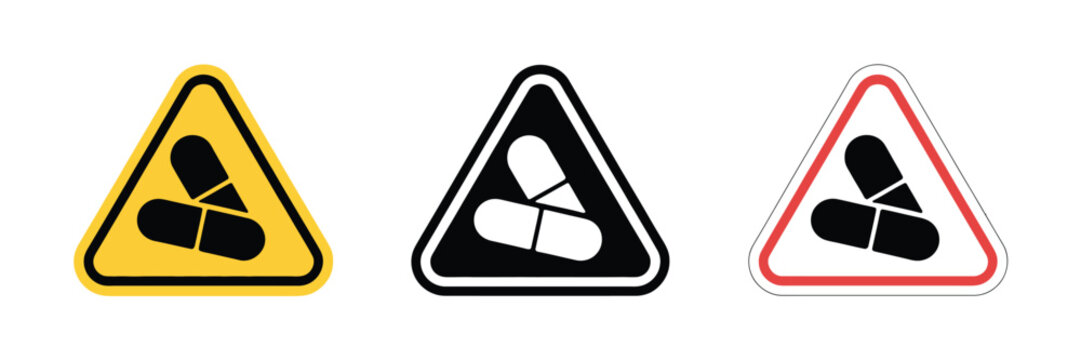 Side effects icon, medical warning symbols, healthcare risk graphics, flat health alert concept, vector illustration