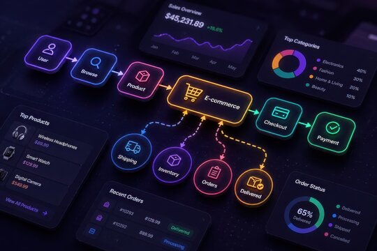 Digital E-commerce Workflow Visualization with Analytics and Business Process Flow