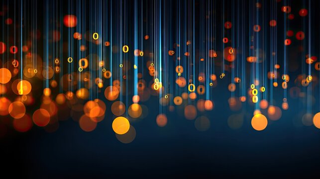 Digital data stream with glowing circles and lines