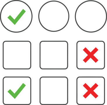 Various checkbox and radio button states in a graphical interface isolated on transparent background