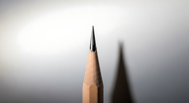 Brown pencil with sharp tip on gray background