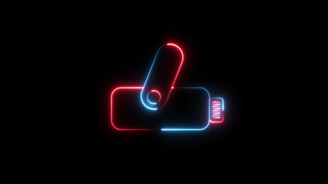 USB flash drive neon animation isolated on black background