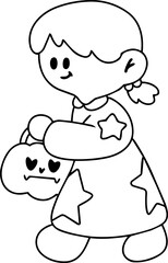 Fototapeta premium Cute Halloween cartoon illustration of children wearing adorable fantasy ghost costumes. Hand-drawn playful, and spooky-cute characters, perfect for holiday themes, kids activitie