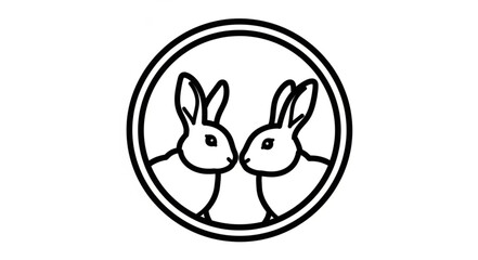 Two Rabbits Facing Each Other Inside Circle Logo. © arjuna davin