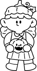 Obraz premium Cute Halloween cartoon illustration of children wearing adorable fantasy ghost costumes. Hand-drawn playful, and spooky-cute characters, perfect for holiday themes, kids activitie