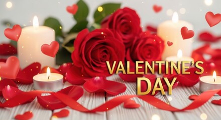 Fototapeta premium A romantic valentine's day setup with roses and candles illustration