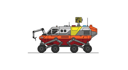 Illustration of a futuristic Mars rover vehicle for space exploration and scientific research. © Janda