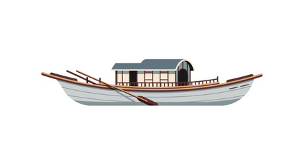 Illustration of a traditional houseboat with oars © Janda
